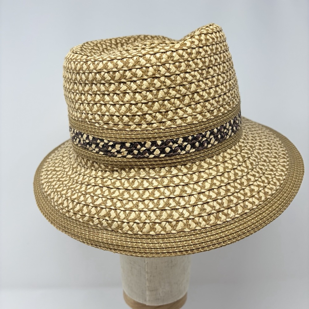 Authentic Eric Javits Woven Fedora Hat Beige UPF 50+ Packable Squishee - Picture 8 of 11